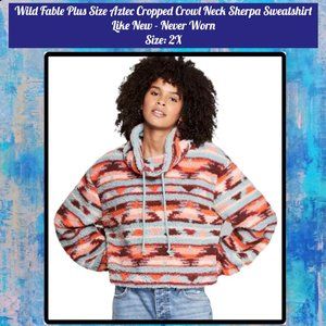 Wild Fable Plus Size Aztec Cropped Cowl Neck Sherpa Sweatshirt 2X